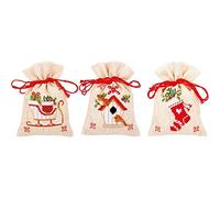 VERVACO (3PL) Cross Stitch, Cotton, Christmas Motif (18 Count) 3/Pkg, ca. 8 x 12 cm / 3,2" x 4,8"