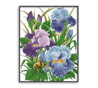 Counted cross stitch DIY kit with iris flower design, includes all materials for embroidery lovers to complete a decorative wall hanging painting (B-Print)