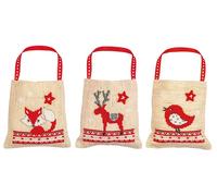 Counted Cross Stitch Kit: Draw String Gift Bags: Christmas Animals: Set of 3 Groves & Thames Multi One Size