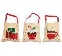 Counted Cross Stitch Kit: Draw String Gift Bags: Christmas Motifs: Set of 3 Groves & Thames Multi One Size