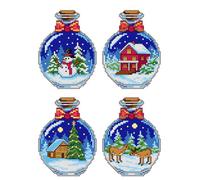 Counted Cross-Stitch Kit on Plastic Canvas with Christmans Bottles. 4 Christmas Ornaments Same Dimensions 179CS. 14 Count Plastic Canvas Sheets 8.27x11.02 Inches. Marvelous for Art & Craft Amateurs