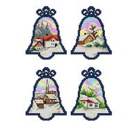 Counted Cross-Stitch Kit on Plastic Canvas with Christmas Bells. 4 Fascinating Ornaments Different Dimensions 152CS. Fantastic for Art & Craft Amateurs