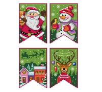 Counted Cross-Stitch Kit on Plastic Canvas with Christmas Flags - Green. 4 Christmas Ornaments Sane Dimensions 190CS. 4 Count Plastic Canvas Sheets 8.27x11.02 Inches. Great for Art & Craft Amateurs