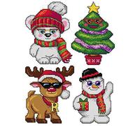 Counted Cross-Stitch Kit on Plastic Canvas with Christmas Toys. 4 Winter Ornaments Different Dimensions 120CS. Superb for Embroidery & Needlework Amateurs