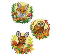 Counted Cross-Stitch Kit on Plastic Canvas with Forest Animals. 3 Cute Ornaments Different Dimensions 142CS. Marvelous for Art & Craft Amateurs