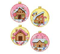 Counted Cross Stitch Kit on Plastic Canvas with Gingerbread Houses. 4 Baubles Pink Ornaments Same Dimensions 167CS. 14 Count Plastic Canvas Sheets 8.27x11.02 inches. Great for Art & Craft Amateurs