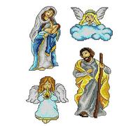 Counted Cross-Stitch Kit on Plastic Canvas with Nativity. 4 Superior Ornaments Different Dimensions 153CS. Marvelous for Art & Craft Amateurs