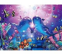 Counted Cross Stitch Kits for Beginner Dolphins in The Ocean 11CT Stamped Cross Stitch Pre-Printed Pattern Embroidery DIY Children's Adult Home Decoration 16x20 inch