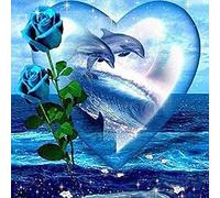 Counted Cross Stitch Kits for Beginner Girl with Blue Rose and Dolphin Heart 11CT Stamped Cross Stitch Pre-Printed Pattern Embroidery DIY Children's Adult Home Decoration 16x20 inch