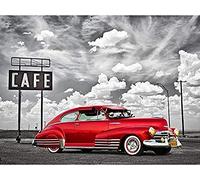 Counted Cross Stitch Kits for Beginner Red car 11CT Stamped Cross Stitch Pre-Printed Pattern Embroidery DIY Children's Adult Home Decoration 16x20 inch