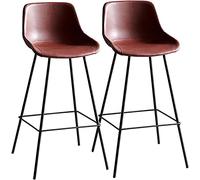 Counter Bar Stool Set of 2 with Backrest and Footrest, Industrial Barstool for Kitchen, Velvet Black Metal Legs, Seat Interesting (Wine Red Height 75cm)