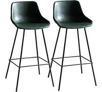 Counter Bar Stool Set of 2 with Backrest and Footrest, Industrial Barstool for Kitchen, Velvet Black Metal Legs, Seat Interesting (Dark Green Height 65cm)