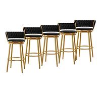 Counter Bar Stools Set of 5, Velvet Upholstered Barstools with Back, 360 Degree Swivel Bar Chairs Island Stools Support 330LBS (Black-1,75cm)