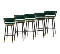Counter Bar Stools Set of 5, Velvet Upholstered Barstools with Back, 360 Degree Swivel Bar Chairs Island Stools Support 330LBS (Green-2,75cm)