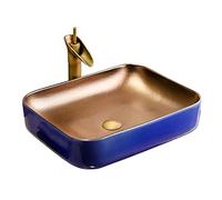 Counter Basin Bathroom Vessel Sink Gold Plated Rectangle Countertop Ceramic Household Art Washbasin Vessel Sinks