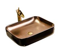 Counter Basin Bathroom Vessel Sink Gold Plated Rectangle Countertop Ceramic Household Art Washbasin Vessel Sinks