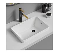 Counter Basin Bathroom Vessel Sink with Faucet and Pop-Up Drain Combo, Rectangular Countertop Ceramic Vanity Art Basin Vessel Sinks