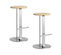 Counter Height Bar Stools, Backless Solid Wood Barstools with Metal Base and Footrest, Round Stool for Kitchen Island, Dining Room, Pub, Cafe