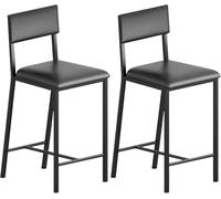 Counter Height Bar Stools Set of 2, 26" Modern Faux Leather Bar Chairs with Back & Sturdy Metal Legs, Armless Kitchen Island Chairs for Kitchen Island, Black (2 Pcs)