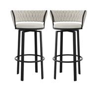 Counter Height Bar Stools Set of 2 Velvet Swivel Barstools for Kitchen Stool Counter Stool Barstools with Woven Back, Seat Height 65cm (White Height 75cm)