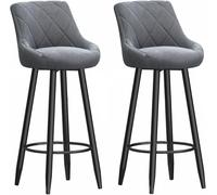 Counter Height Bar Stools Set of 2, Velvet Upholstered Bartools, 26/30in Kitchen Counter Height Stool with Metal Leg and Footrest, Bar Chairs for Kitchens Counter Island Breakfast (Grey,75CM)