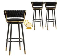 Counter Height Bar Stools, Velvet Upholstered Barstools, 26/30 Inch Counter Stools with Degree Swivel Seat Top, Home Kitchen Dining Room Tall Bar Stools, 3ps (Black,25.6in/65cm)