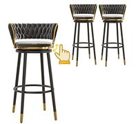 Counter Height Bar Stools, Velvet Upholstered Barstools, 26/30 Inch Counter Stools with Degree Swivel Seat Top, Home Kitchen Dining Room Tall Bar Stools, 3ps (Grey,25.6in/65cm)