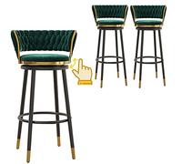 Counter Height Bar Stools, Velvet Upholstered Barstools, 26/30 Inch Counter Stools with Degree Swivel Seat Top, Home Kitchen Dining Room Tall Bar Stools, 3ps (Green,25.6in/65cm)