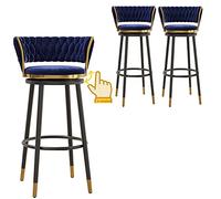 Counter Height Bar Stools, Velvet Upholstered Barstools, 26/30 Inch Counter Stools with Degree Swivel Seat Top, Home Kitchen Dining Room Tall Bar Stools, 3ps (Blue,25.6in/65cm)