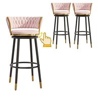 Counter Height Bar Stools, Velvet Upholstered Barstools, 26/30 Inch Counter Stools with Degree Swivel Seat Top, Home Kitchen Dining Room Tall Bar Stools, 3ps (Pink,25.6in/65cm)