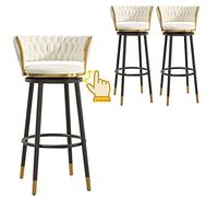 Counter Height Bar Stools, Velvet Upholstered Barstools, 26/30 Inch Counter Stools with Degree Swivel Seat Top, Home Kitchen Dining Room Tall Bar Stools, 3ps (White,25.6in/65cm)