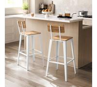 Counter Height Stool Pair, Kitchen Bar Chairs With Back Support, Steel, Simple Assembly, Wheat Brown And Cloud White