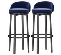 Counter Height Stools Bar Chairs Set of 2 Kitchen High Stools Supported Workshop Breakfast Barstool Upholstered Seat Swivel Velvet Island Stool for Home Bar Counter (Blue,75cm(29.5''))