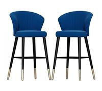 Counter Height Stools Bar Stools Set of 2, Soft Velvet Upholstered Dining Chairs with Backrests, Footrests, High Back Breakfast Counter Height Stool for Kitchen Island (Blue,55cm(21.7''))