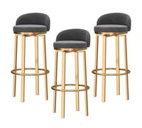 Counter Height Stools Counter Height Bar Stools Set of 3, Upholstered Velvet Swivel Barstools with Backrest & Footrests, Nordic Light Luxury Comfortable Kitchen Island Stools (Grey,75cm(29.5''))