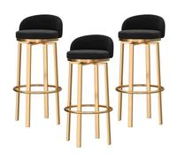 Counter Height Stools Counter Height Bar Stools Set of 3, Upholstered Velvet Swivel Barstools with Backrest & Footrests, Nordic Light Luxury Comfortable Kitchen Island Stools (Black,65cm(25.6''))
