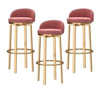 Counter Height Stools Counter Height Bar Stools Set of 3, Upholstered Velvet Swivel Barstools with Backrest & Footrests, Nordic Light Luxury Comfortable Kitchen Island Stools (Pink,75cm(29.5''))
