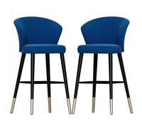 Counter Height Stools Kitchen Bar Stools Set of 2, Soft Velvet Bar Chairs, High Back Breakfast Dining Chairs, Large Backrest for Pub, Counter, Island (Blue,55cm(21.7''))