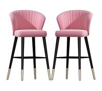 Counter Height Stools Kitchen Bar Stools Set of 2, Soft Velvet Bar Chairs, High Back Breakfast Dining Chairs, Large Backrest for Pub, Counter, Island (Pink,55cm(21.7''))