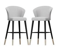 Counter Height Stools Kitchen Bar Stools Set of 2, Soft Velvet Bar Chairs, High Back Breakfast Dining Chairs, Large Backrest for Pub, Counter, Island (Grey,65cm(25.6''))