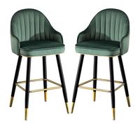 Counter Height Stools Nordic Bar Stools Set of 2 Velvet Padded Bar Chairs Kitchen High Stools Supported Metal Legs Dining Chair for Breakfast,Counter and Home (Green,75cm(29.5''))
