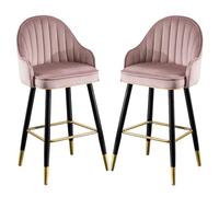 Counter Height Stools Nordic Bar Stools Set of 2 Velvet Padded Bar Chairs Kitchen High Stools Supported Metal Legs Dining Chair for Breakfast,Counter and Home (Pink,75cm(29.5''))