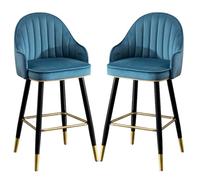 Counter Height Stools Nordic Bar Stools Set of 2 Velvet Padded Bar Chairs Kitchen High Stools Supported Metal Legs Dining Chair for Breakfast,Counter and Home (Blue,55cm(21.7''))
