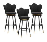 Counter Height Stools Set of 1/2/3/4, 75cm Swivel Velvet Bar Stool with Back, Upholstered Stool Chair Barstools for Kitchen Island, Home Bar, Pub, Black (3pcs Height 75cm)
