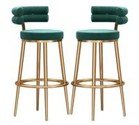 Counter Height Stools Set of 2 Bar Stools Counter High Bar Chairs, Velvet Thick Padded Kitchen Island Stool, Gold Legs Barstools with Low Backrest for Breakfast, Bistro (Green,65cm(25.6''))