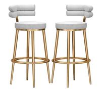 Counter Height Stools Set of 2 Bar Stools Counter High Bar Chairs, Velvet Thick Padded Kitchen Island Stool, Gold Legs Barstools with Low Backrest for Breakfast, Bistro (White,65cm(25.6''))