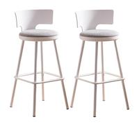 Counter Height Stools Set of 2 with Back, 30 Inch Mid Century Bar Stools, Linen Fabric Upholstery Bar Chairs for Kitchen Counter with Metal Legs