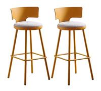 Counter Height Stools Set of 2 with Back, 30 Inch Mid Century Bar Stools, Linen Fabric Upholstery Bar Chairs for Kitchen Counter with Metal Legs