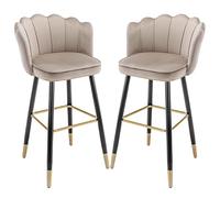 Counter Height Stools Velvet Bar Stools Kitchen Counter Chairs Set of 2 High Back Breakfast Bar Chair with Backrest, Dining Stools for Island, Home, Bistro (Khaki,65cm(25.6''))