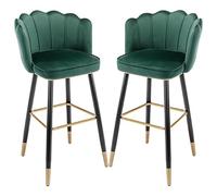 Counter Height Stools Velvet Bar Stools Kitchen Counter Chairs Set of 2 High Back Breakfast Bar Chair with Backrest, Dining Stools for Island, Home, Bistro (Green,65cm(25.6''))